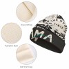 Polyester knitted hat with MAMA text design, comfortable and warm for winter wear, showcasing material details.