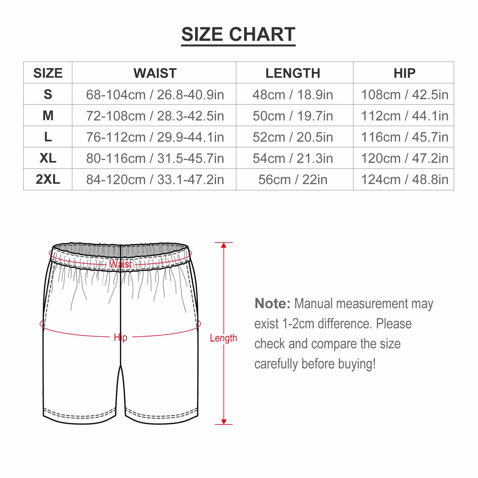 Football suit set size chart with waist, length, and hip measurements