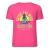 Pink pure cotton short-sleeved T-shirt with surfing print, featuring "Catch the Wave Surfing" design, summer fashion.