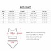Bikini swimsuit size chart. Showing sizes, length, bust, and hip measurements in cm and inches.