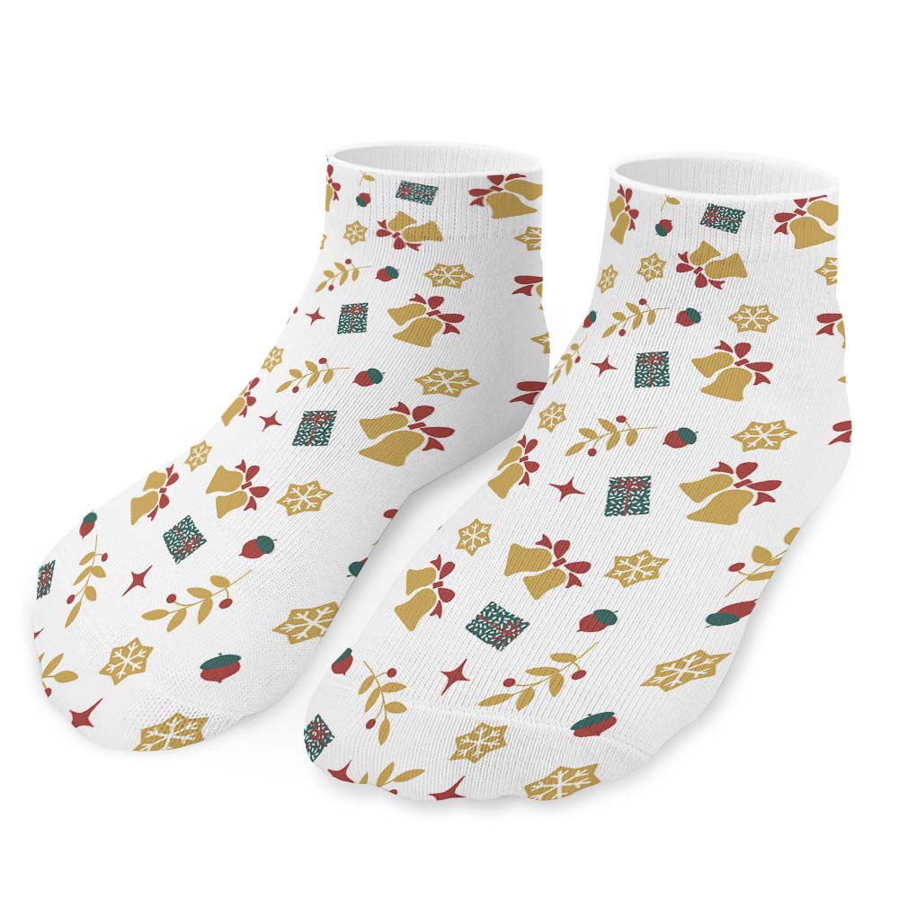 Patterned white socks with floral and geometric patterns, chemical fiber material.