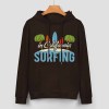 Black cotton California Surfing hoodie with graphic, loose fit, for daily wear.