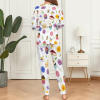Soft Women's Pajama Set - White with colorful patterns, long sleeve top and pants