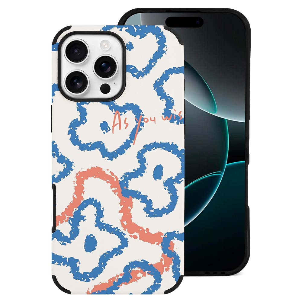 iPhone 16 Fiber Skin Case with abstract blue and orange floral pattern