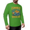 Green pure cotton long sleeve T-shirt with ASMODUS Shark Attack graphic, perfect for casual wear.
