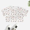 White floral print brushed milk silk short-sleeved navel-exposed shirt, perfect for summer wear