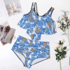 Blue floral high-waisted bikini swimsuit, stylish and comfortable for summer, perfect for beach or pool