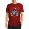 Burgundy cotton T-shirt with "AMERICAN LEGEND" gorilla graphic, front print.