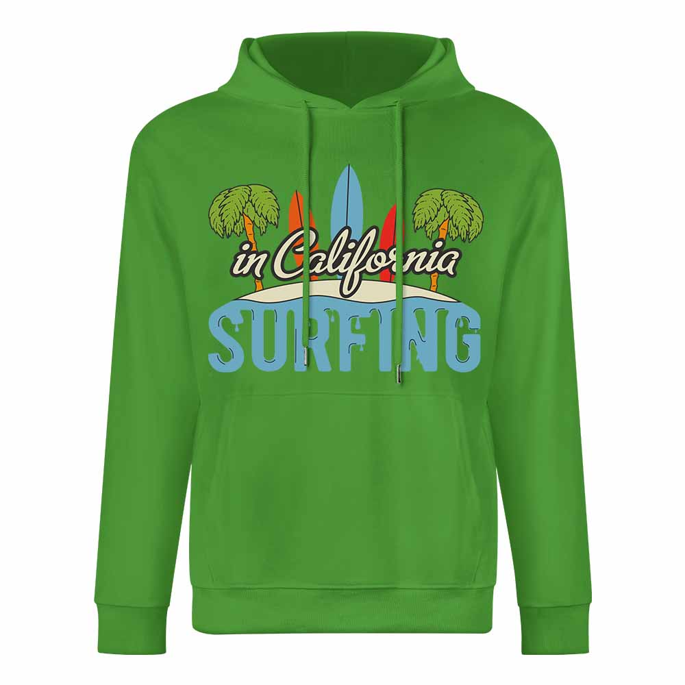 Green cotton California Surfing hoodie, loose fit, suitable for daily wear.