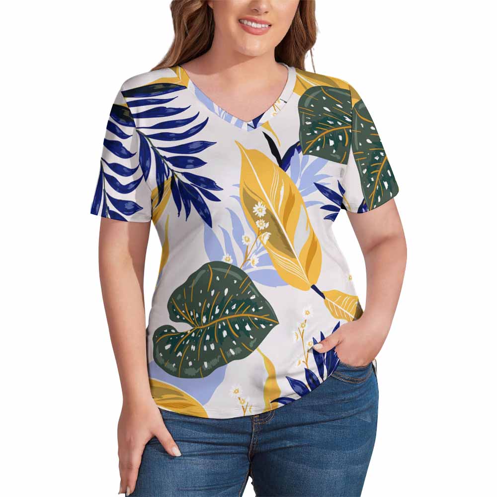 2024 New V Neck Short-sleeve Women Shirt Printed