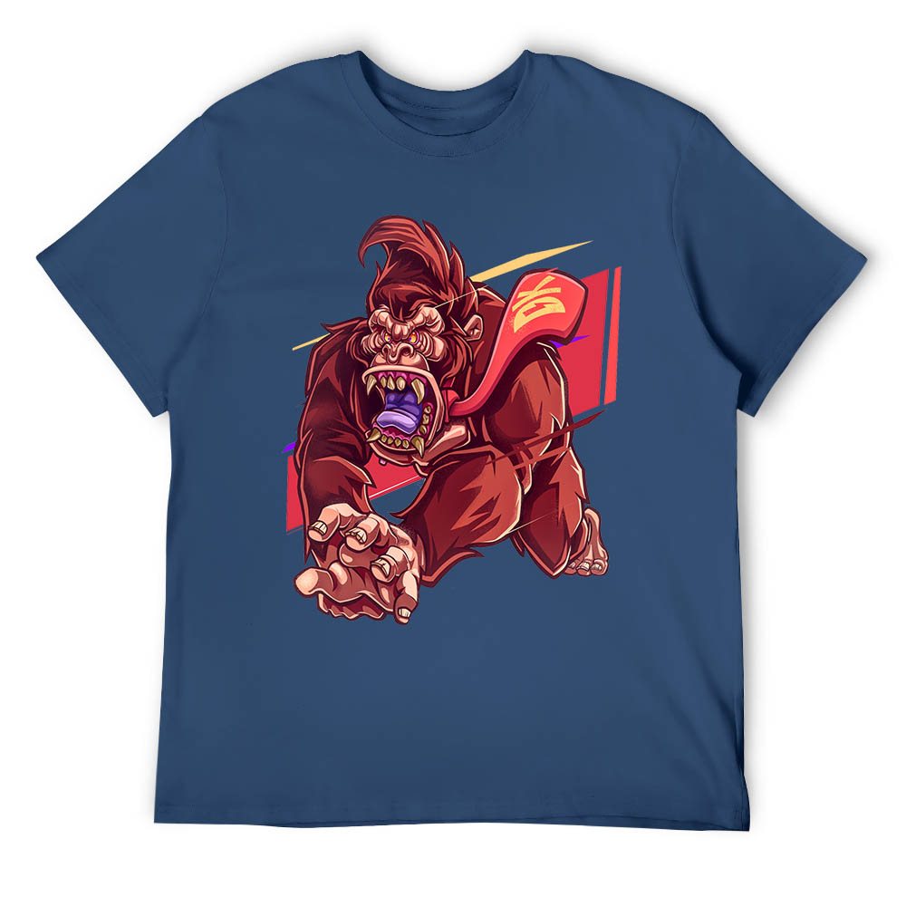 Men's navy blue cotton t-shirt with red monster graphic print
