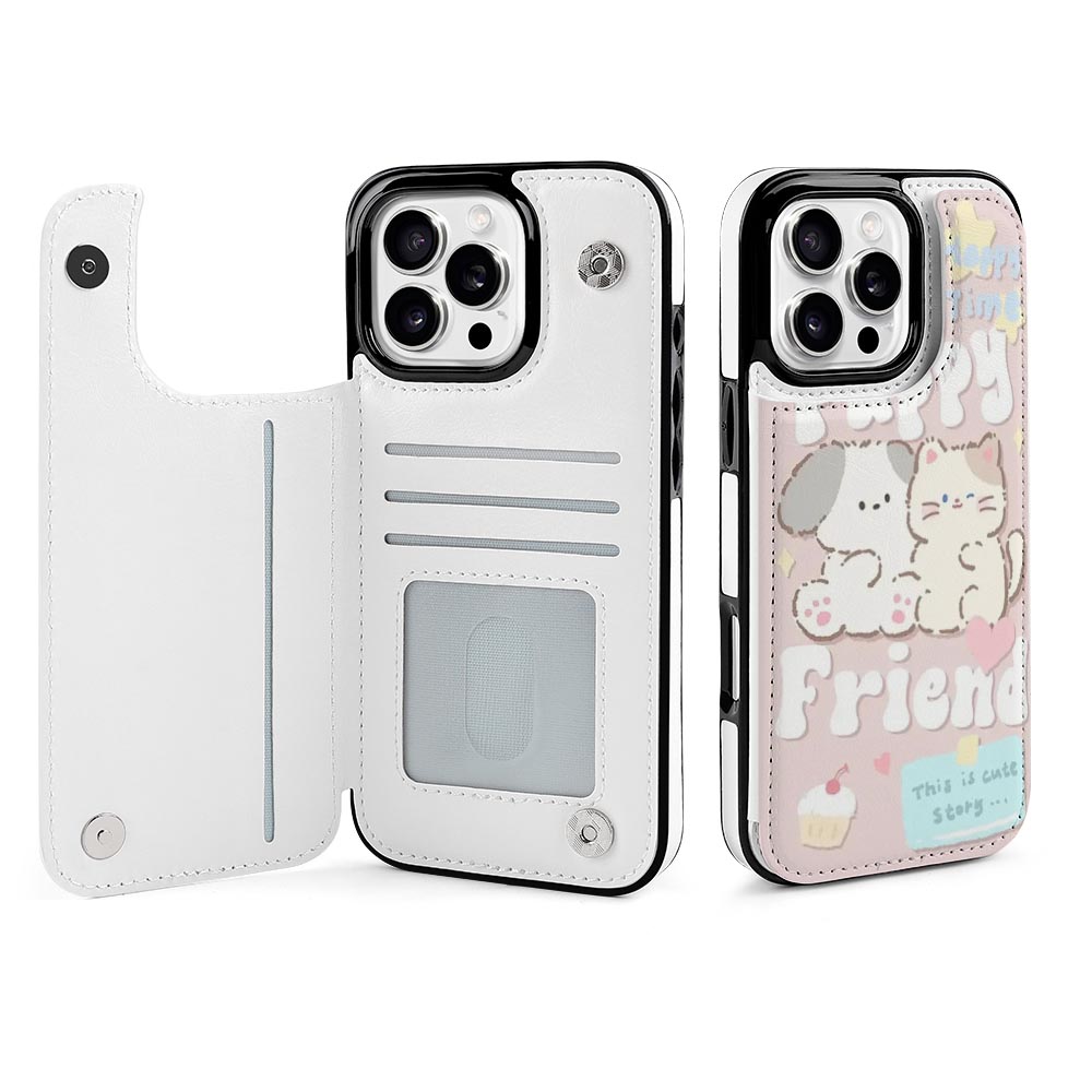 iPhone 16 case with card slot and cartoon design, providing 360-degree protection.