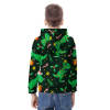Youth all-over print hoodie featuring a green dinosaur pattern, perfect for spring, autumn, and winter wear.