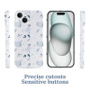 White iPhone 15 case with terrazzo pattern, precise cutouts and sensitive buttons, scratch-resistant PC plastic