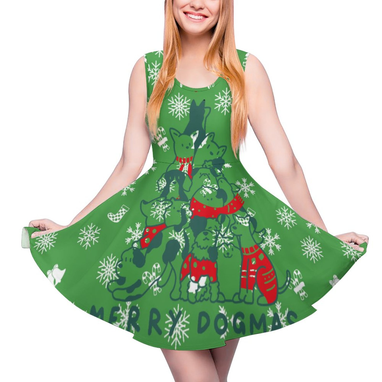 Custom Print on Demand Women's Round Neck Sleeveless Big Hem Dress