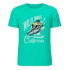 Turquoise cotton surfing tee featuring 'Wild Wave California' graphic, summer fashion.