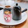 Pink stainless steel insulated coffee mug with cat design, coffee maker, Inkedjoy.