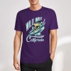 Purple cotton men's surfing T-shirt with Wild Wave California graphic print, summer fashion.