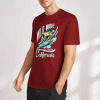 Maroon cotton T-shirt with Wild Wave California surfing graphic print, summer fashion.