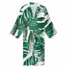Men's bathrobe featuring a vibrant green tropical leaf pattern, made of 100% polyester, perfect for bathroom or beach use.
