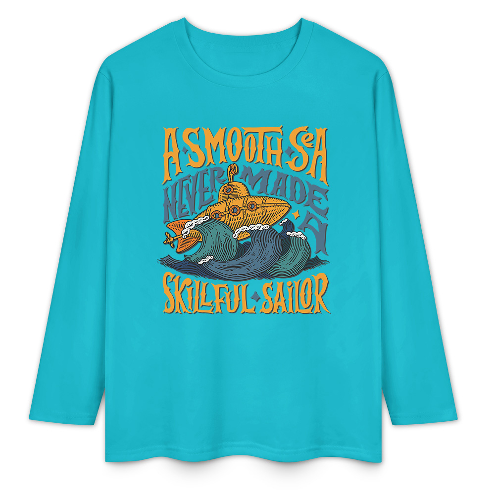 Turquoise pure cotton long sleeve T-shirt with ASMODUS Shark Attack graphic