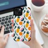 iPhone 15 fiber skin case with vibrant pineapple and fruit pattern, scratch protection.