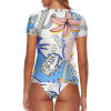 Short sleeve floral bikini swimsuit, polyester-spandex blend, Inkedjoy summer beachwear