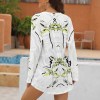 White long sleeve crew neck t-shirt with raglan sleeve and a unique pattern, polyester-cotton blend, Inkedjoy