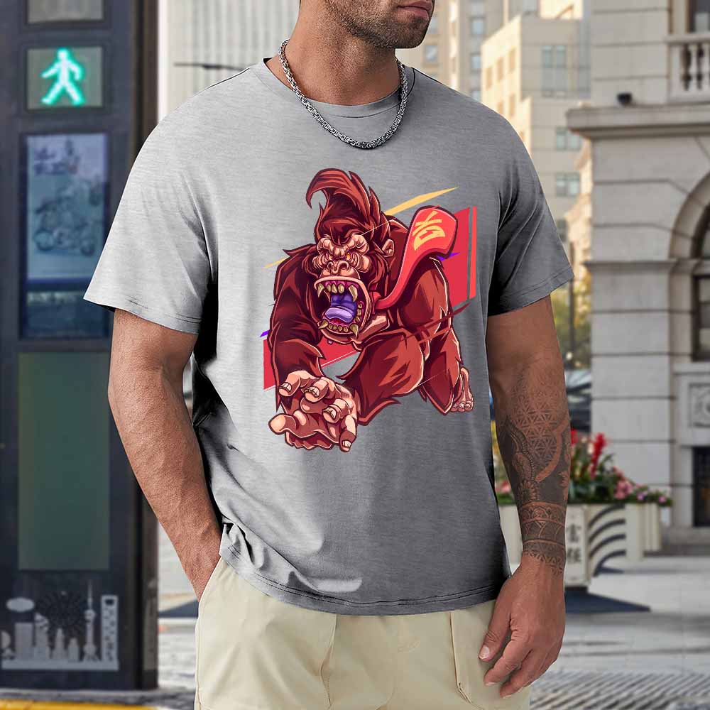 Men's gray cotton t-shirt with red monster graphic print | Inkedjoy