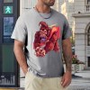 Men's gray cotton t-shirt with red monster graphic print | Inkedjoy