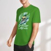 Green pure cotton short-sleeved T-shirt with surfing graphic print featuring Wild Wave California design, summer fashion.