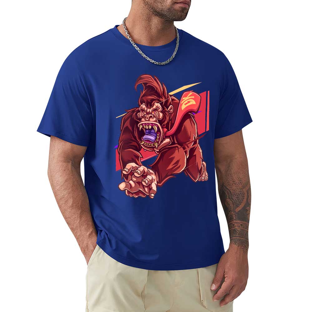 Men's blue cotton t-shirt with red monster graphic print | Inkedjoy