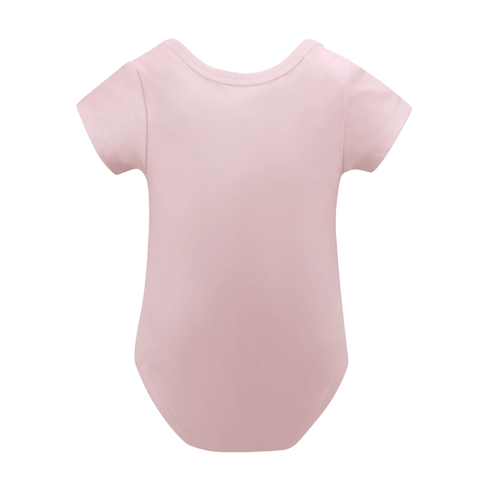 Pink short-sleeve cotton baby bodysuit, soft and comfortable for newborns and infants.