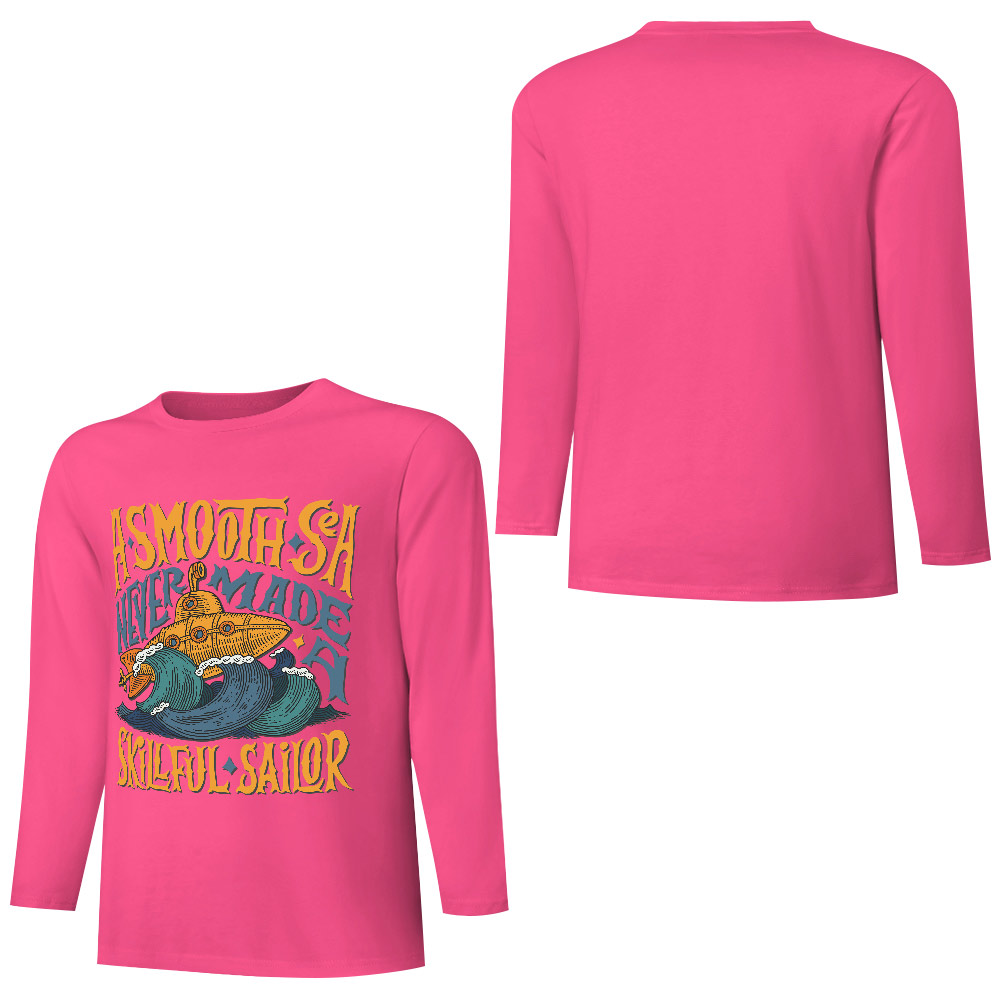 Pink pure cotton long sleeve T-shirt with A SMOOTH SHAKER graphic design for casual wear.