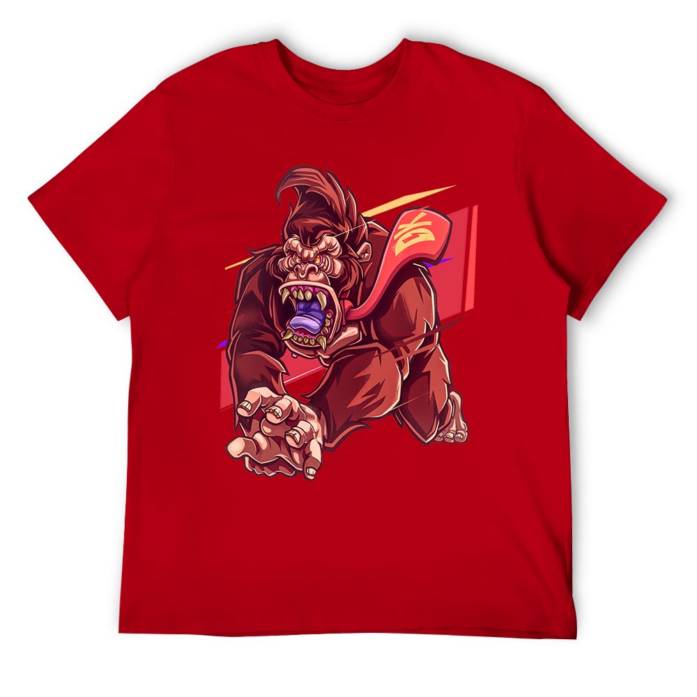 Men's red cotton t-shirt with gorilla graphic print, 100% cotton Inkedjoy product