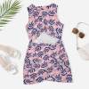 Pink floral navel-baring hip skirt, polyester blend, perfect summer fashion.