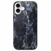 iPhone 16 series glass case with dark marble pattern, anti-scratch protection.