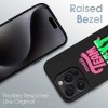 iPhone 15 Pro case featuring 'TEAM NEXT @ Lolla' design, black TPU, raised bezel, shockproof protection.
