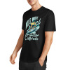Black cotton short-sleeved surfing T-shirt with "Wild Wave California" graphic, 2025 summer fashion.