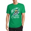 Green pure cotton surfing tee with 'Wild Wave California' graphic, summer fashion.