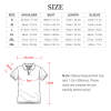 Men's white polo shirt size chart with shoulder, bust, length and sleeve measurements in cm and inches.