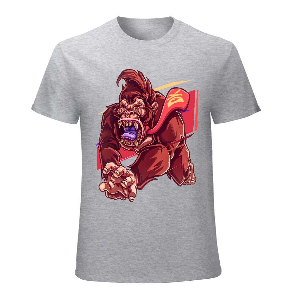 Men's gray cotton T-shirt with red monster graphic print | Inkedjoy