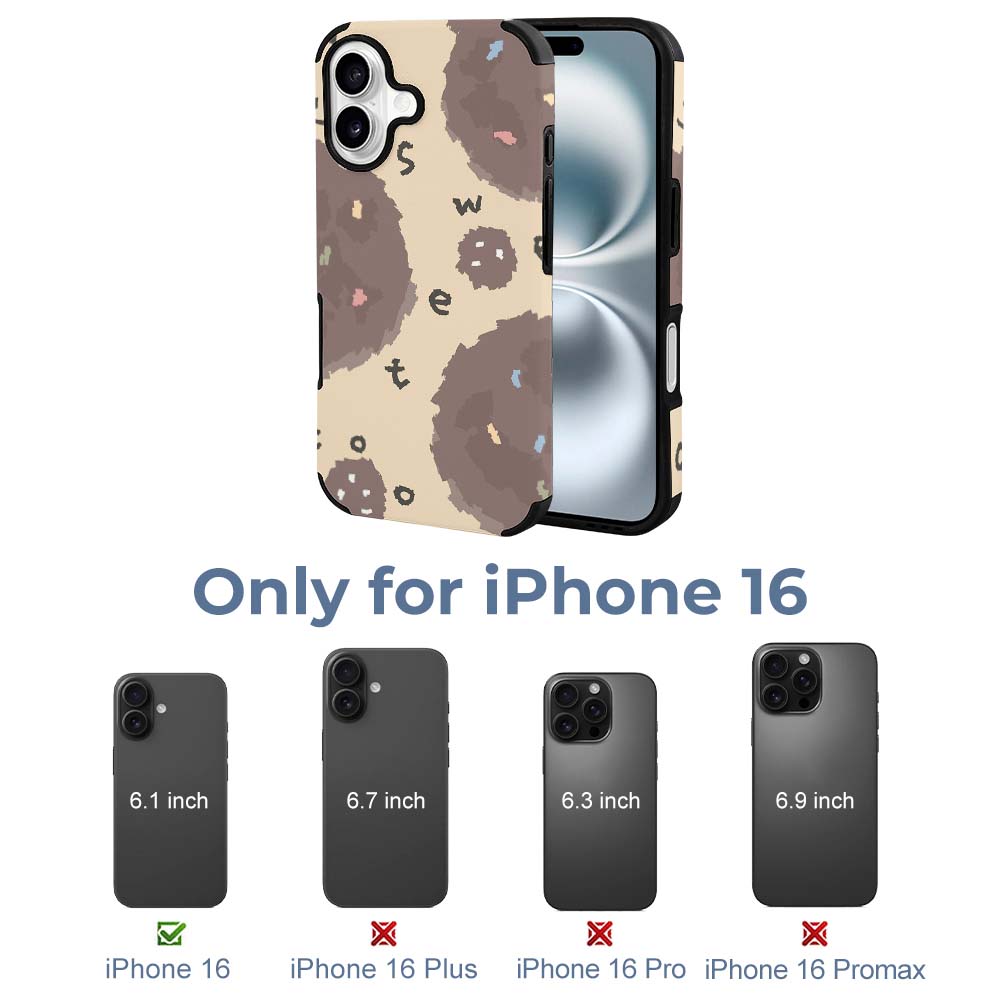 iPhone 16 fiber skin case with brown circles pattern, stylish phone cover