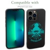 iPhone 13 case, black TPU with turquoise 'Stay True Christmas Dude' design, wireless charging compatible