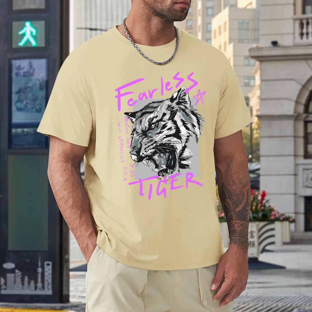 Yellow cotton men's 'Fearless Tiger' graphic T-shirt, front and back print, collection