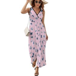 Pink sleeveless maxi dress. V-neck design, perfect for beach, parties, and everyday wear.