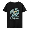 Black cotton surfing T-shirt with Wild Wave California graphic, summer fashion