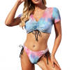 Women's short sleeve bikini swimsuit in tie-dye pattern, perfect for beach and pool