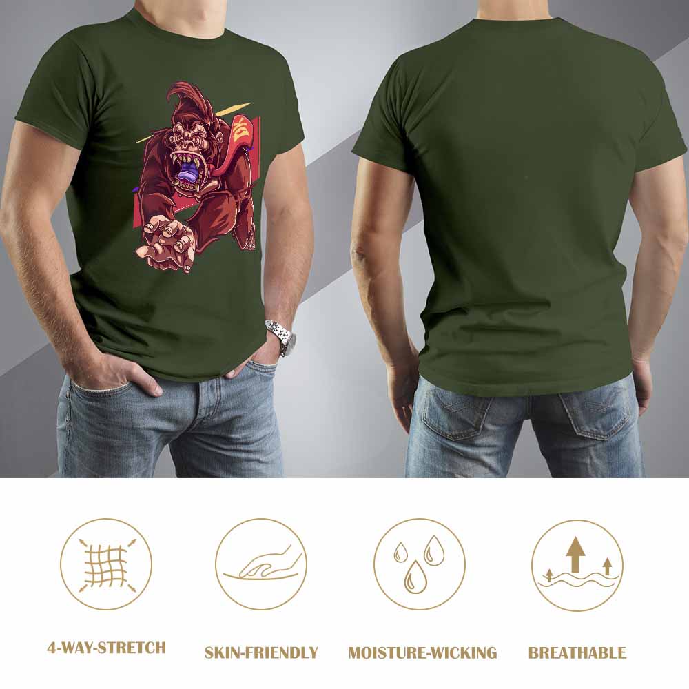 Men's green cotton t-shirt with red monster graphic print | Inkedjoy