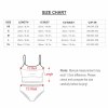 Bikini Swimwear Size Chart with measurements, pink polka dot, includes length and waist details